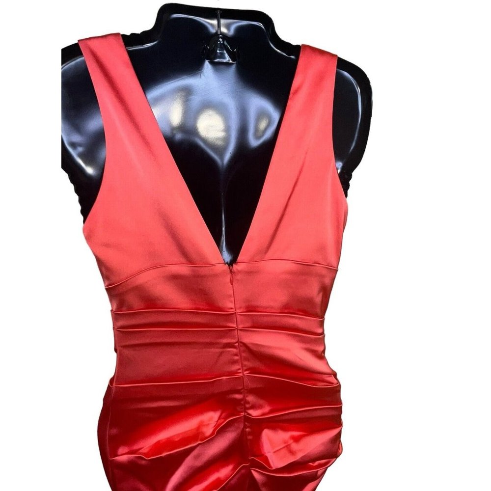 Sexy Cache Vintage Coral Dress 2 Layered Shinny Evening Party Bodycon Back Zip - Picture 6 of 11